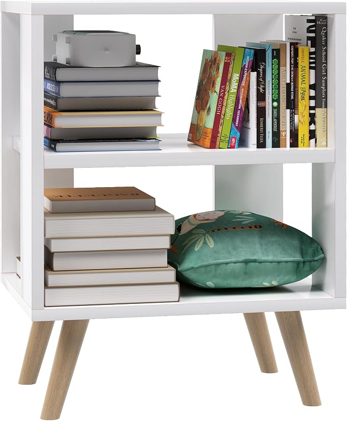 Huhote Kids Nightstand, 2-Tier Night Stand with Open Storage, Modern Side Table for Bedroom, Study Room, Small Spaces, White