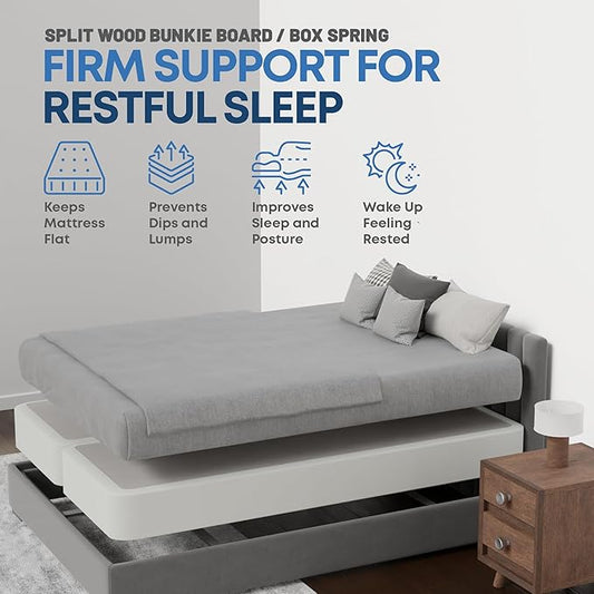 Greaton, Box Spring Bed Base Full Size, 8-Inch Wood Mattress Foundation – Amish Made in USA – Quiet Noise Free, 2-Pieces Under Mattress-Support BoxSpring, Fully Assembled, White