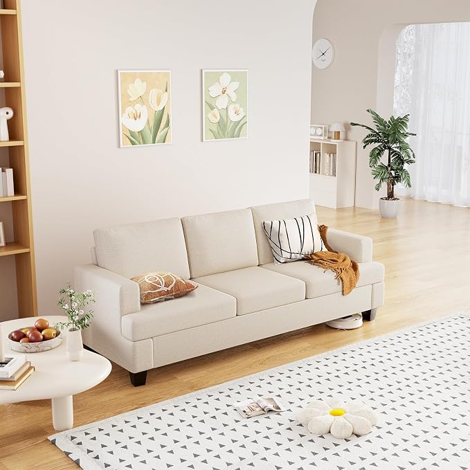 Furnimart Modern 3 Seater Couch and Loveseat Sets, Couches Set of 2 for Living Room, Deep Seat Sectional Sofa and Love Seat Set, Beige