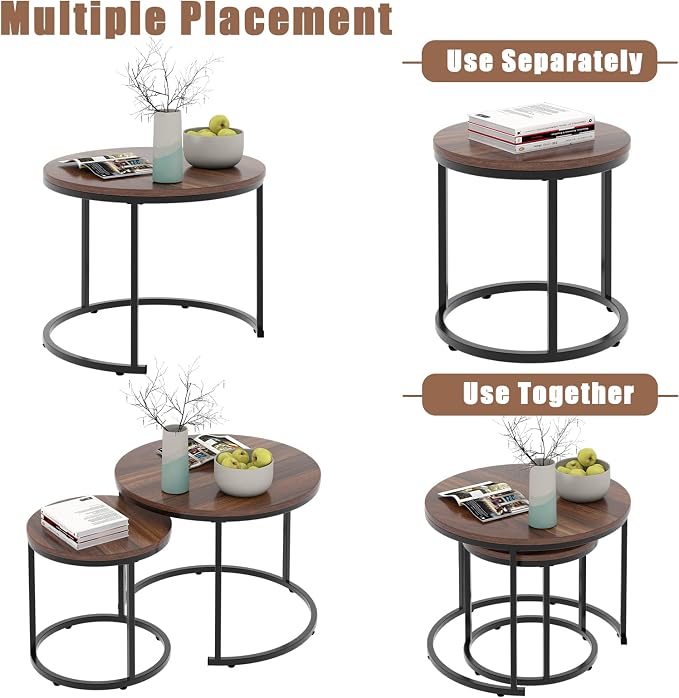 Garden 4 you Nesting Coffee Table Rustic Brown 2 Sets for Small Place Engineered Wood Sofa End Side Table for Living Room Cabin Bed Room Dining Room