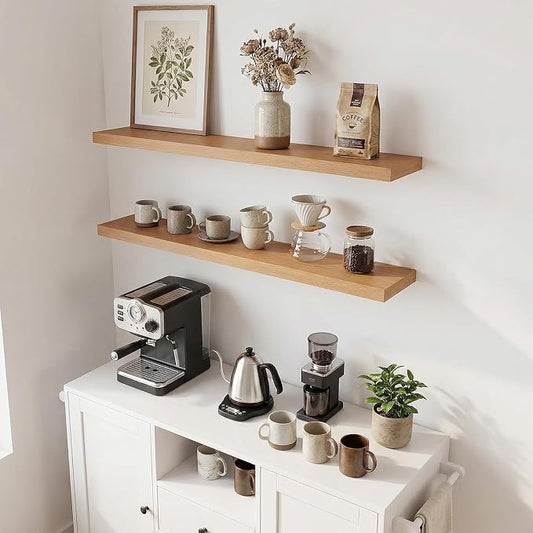 31.5in Floating Shelves for Wall, Wall Mounted Shelves for Decor Storage Set of 2, Floating Shelf for Bedroom, Bathroom, Living Room and Kitchen(Beech)