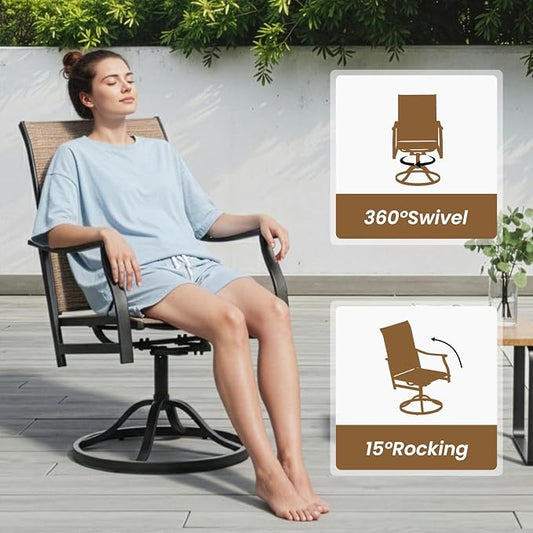 Soohow Outdoor Dining Set for 4, 5-Piece Round Table Patio Dining Set, 4 x Swivel Patio Chairs and 1 x 41 Round Outdoor Dining Table, for Poolside, Backyard and Proch