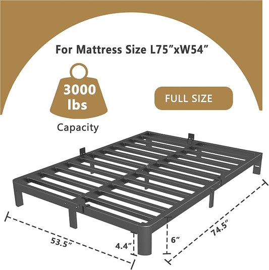 ITIMIDI 6 Inch Bed Frame Full Size with Metal Gaskets, Heavy Duty Steel Support 3500 LBS, No Box Spring Needed, DIY Headboard, Anti-Slip Mattress Stopper, Round Corner Leg, Easy Assembly, Black