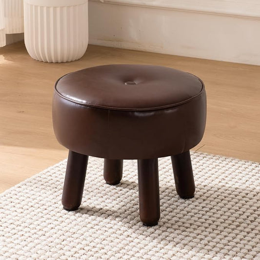 oakvivo Small Foot Stool Ottoman, Round Pouf Foot Rest, Footstool Ottomans with Rubber Legs Under Desk, Faux Leather Footrest for Couch, Living Room, Bedroom, Office, 13''L x 13''W x 10.2''H, Coffee