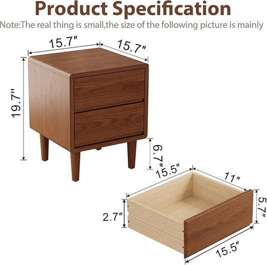Solid Wood Nightstand Walnut Night Stand with Drawers Mid Century Modern Nightstand with Storage,Wood Night Stand,Small Bedside Table for Bedroom,Living Room,Office,Walnut Bedside Table