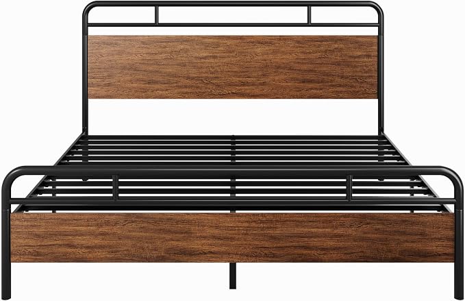 Allewie King Size Platform Bed Frame with Wooden Headboard and Footboard, Heavy Duty 13 Metal Slats Support, Under-Bed Storage, No Box Spring Needed, Noise Free, Easy Assembly, Walnut