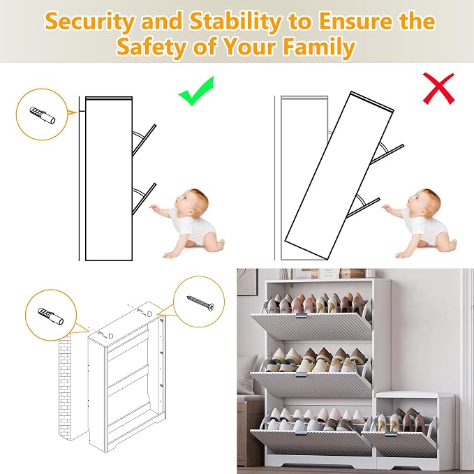 BORNOON Slim Shoe Cabinet with Bench for Entryway, Hidden Storage and Adjustable Shelves, Free Standing Wooden Shoes Organizer for Foyer, Hallway