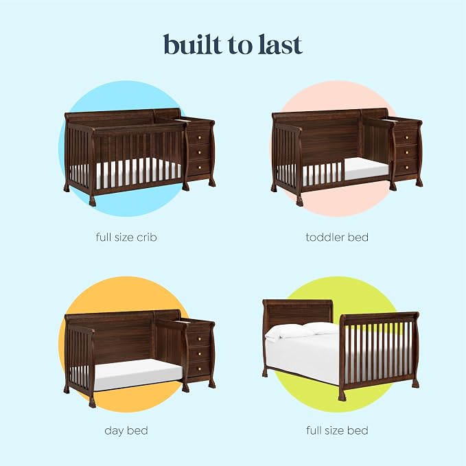 DaVinci Kalani 4-in-1 Convertible Baby Crib & Changing Table Combo - GREENGUARD Gold Certified - Toddler Bed, Daybed, Full-Size Bed Conversion - 4 Adjustable Mattress Heights - White | GREENGUARD Gold Certified, Converts to Toddler Bed, Daybed & Full-S...
