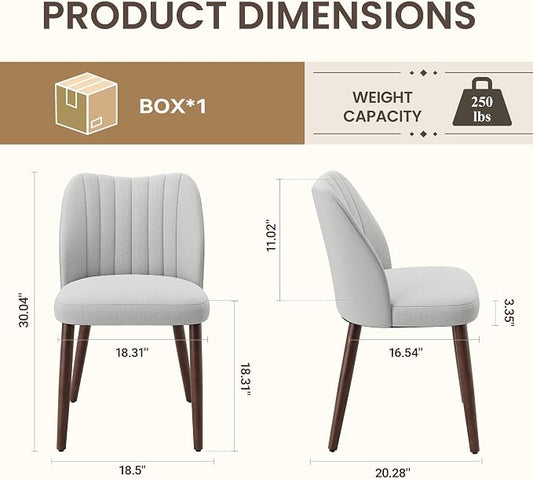 Upholstered Dining Chairs Set of 2, Modern Fabric Dining Chairs with Curved Backrest & Solid Rubber Wood Legs, Padded Kitchen Dining Room Chairs for Restaurant Cafe, Light Grey