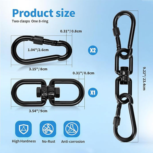 Aheucndg 1200 lb Capacity Heavy Duty Double Ended Eye Hook with Snap Hook, SUS304 Swivel Hooks 1Pack + Snap Hooks 2Pack, for Aerial Yoga, Hanging Hammock, Web Tree Swing, Swing Spinner M8