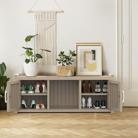 DRATO Outdoor Shoe Storage Cabinet, Waterproof Resin Shoe Storage Bench, Large Shoes Rack Cabinet with 2 Doors for Outdoor Indoor Entryway Hallway Corner Bedroom Porch (Grey, 2 Doors)