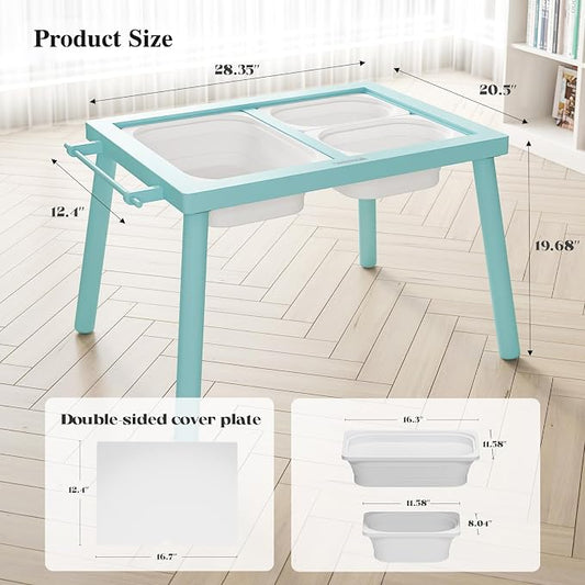 Easyego Sensory Table for Toddlers Kids Play Wooden Sand Water Table with Double-Sided Board & Foldable Storage Bins for Indoor and Outdoor Use, Birthday Gifts for Boys and Girls - Sky Blue