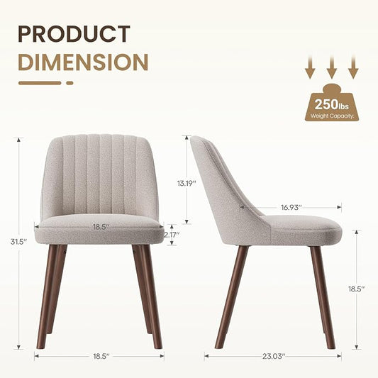 MALOL Upholstered Dining Chairs Set of 2, Modern Fabric Kitchen Chairs with Back, Wood Legs for Kitchen Dining Room Restaurant, Camel