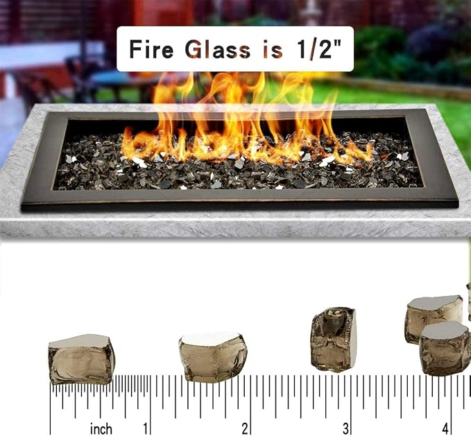 Onlyfire 10 lbs Fire Glass Rocks 1/2 Inch, Reflective Tempered Glass for Propane Fire Pit & Gas Fireplace, High Luster Firepit Glass Stones for Fire Table, Bronze (Multicolor Options Available)