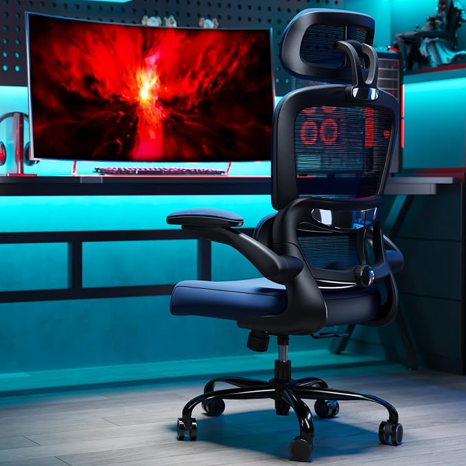 TRALT Office Chair Ergonomic Desk Chair, 330 LBS Home Mesh Office Desk Chairs with Wheels, Comfortable Gaming Chairs (1, Dark Blue)