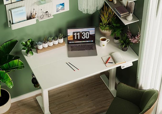 Claiks Electric Height Adjustable Stand Up Desk, 32x19 Inches Sit Stand Desk for Home Office, White Top/White Frame