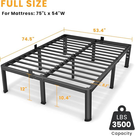 12 Inch Full Bed Frame, Metal Platform Bed Frame with Round Corner Legs, 3500 lbs Heavy Duty Steel Slats Support, No Box Spring Needed, Noise Free, Easy Assembly, Black