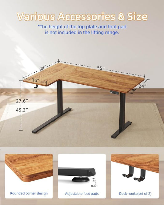 YIHAYO Reversiable L-Shaped Electric Standing Desk, 55 Inches Stand Up Corner Desk, Sit and Stand Up for Work Office Home, Ergonomic Rising Computer Table with Splice Board, Rustic Brown