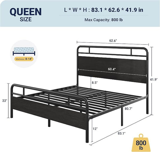 Allewie King Size Platform Bed Frame with Wooden Headboard and Footboard, Heavy Duty 13 Metal Slats Support, Under-Bed Storage, No Box Spring Needed, Noise Free, Easy Assembly, Black Oak