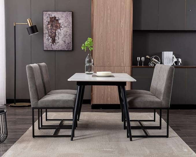 CIMOTA Modern Dining Chairs Set of 6, Leather Dining Room Chairs Upholstered Mid Century Armless Guest Side Chair with Black Base for Dining Room/Kitchen, Vintage Grey 6PCS