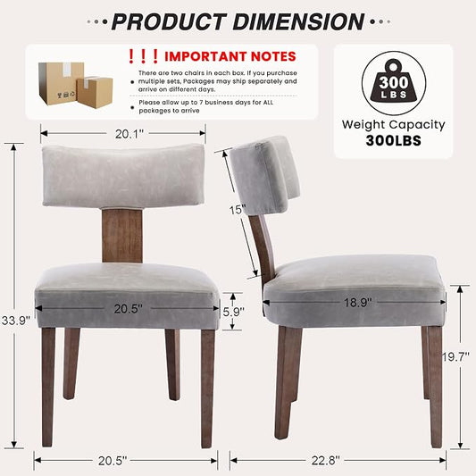 HNY Mid Century Modern Dining Chairs Set of 4, Farmhouse PU Leather Upholstered Accent Chair Curved Backrest Kitchen Chairs, with Hardwood Frame, Grey