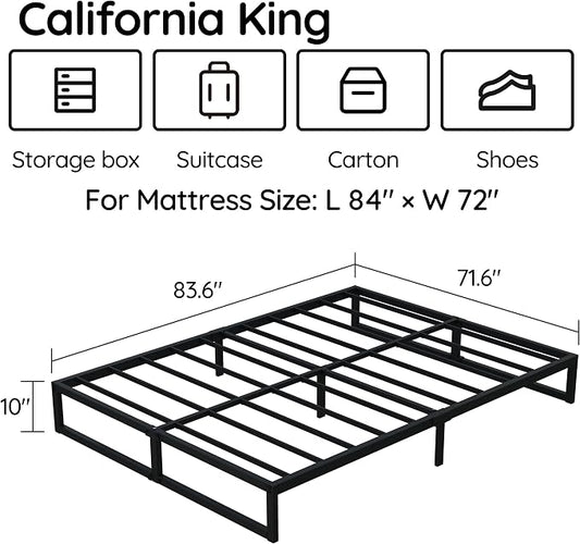 Richwanone 10 Inch Cal King Bed Frame Heavy Duty Metal Platform Bed, Black | Cal King Platform Bed Frame, Mattress Foundation with Steel Slat Support, No Box Spring Needed, Easy Assembly
