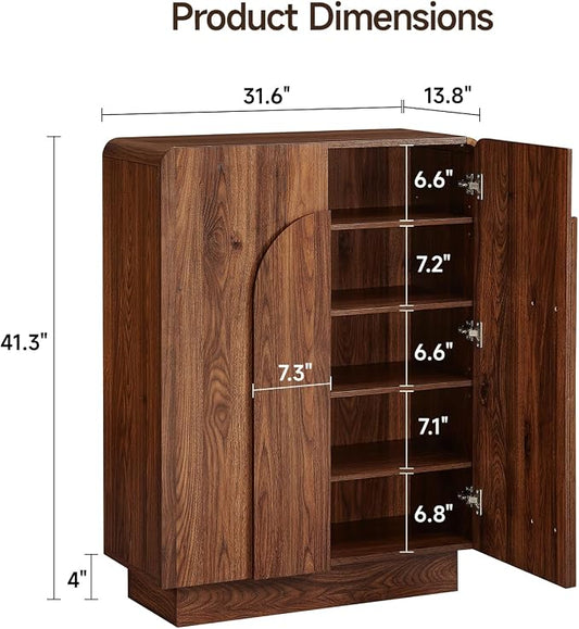 ONBRILL Shoe Storage Cabinet with Doors, Large Shoe Cabinet Storage for Entryway, Wooden 6 Tier Shoe Organizer Cabinets with Adjustable Shelves for Entrance Hallway Living Room Foyer (Walnut)