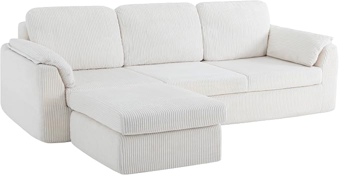Sectional Couches for Living Room Cloud Couch with Ottoman, Upholstered Boneless Couches Modern Modular L Shaped Couch 3 Seater Sofa, No Assembly Required, Washable Covers, White