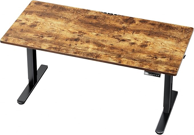 HUANUO Electric Standing Desk, 60" x 24" Whole Piece Desktop, Adjustable Height Computer Desk, 4 Height Memory Settings, Sit Stand Up Desks for Home Office, Vintage