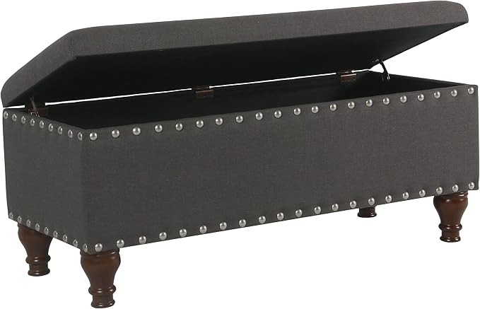 HomePop Large Storage Bench with Nailhead Trim - Charcoal