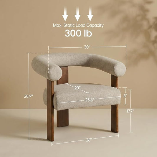 VKNOW Accent Chair, Vanity Chair with Armrests and Walnut Legs, Brown | Mohair-type Fabric, Barrel Back, Armrests, For Adults and Family, Living Room, Bedroom, Vanity, No Wobble, Easy Assembly
