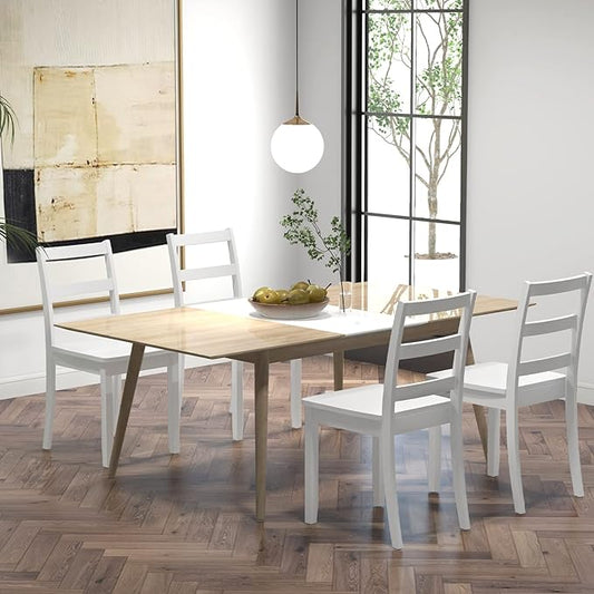 Giantex Wood Dining Chairs Set of 2 White - Wooden Armless Kitchen Chairs with Solid Rubber Wood Legs, Non-Slip Foot Pads, Max Load 400 Lbs, Farmhouse Style High Ladder Back Dining Room Chairs