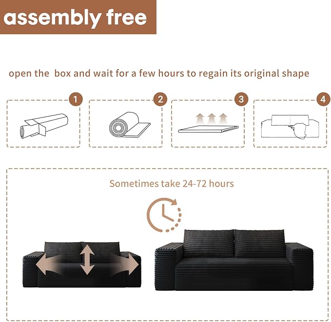 Settab 71" Loveseat Sofa,Modular Couch with Deep Seat Memory Foam,Comfy Small Cloud Couch for Small Spaces,No Assembly Sofa for Living Room Bedroom,Apartment,Black