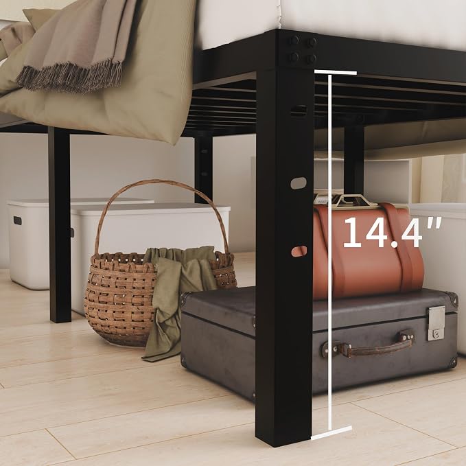 HOBINCHE 16 Inch California King Size Bed Frame - No Box Spring Needed Heavy Duty Black Metal Platform Mattress Foundation, Non-Slip Noise Free Easy Assembly Bedframes with Cleance Storage