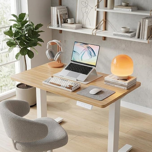 HUANUO 32" Small Electric Standing Desk Adjustable Height, 4 Memory Height Settings, Sit Stand Up Desk for Home Office & Computer Workstation, LightWalnut