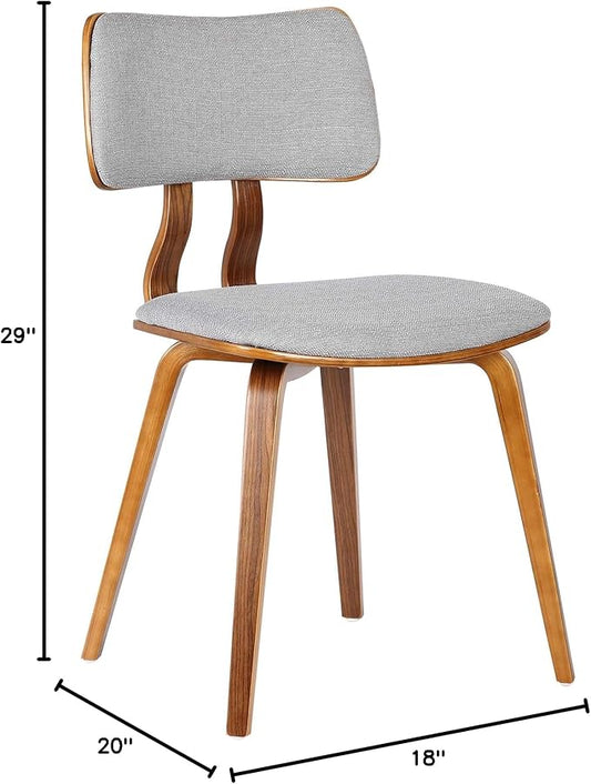 Armen Living Jaguar Mid-Century Dining Chair in Walnut Wood and Gray Fabric - Set of 4