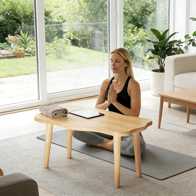 Cookie Coffee Table Low Table with 4 Solid Wood Sturdy Legs,Floor Table Desk for Sitting on The Floor,19.7"D x 31.5"W x 16"H Inches,Living Room/Toy room Furniture,Rental house Furniture (Natural)