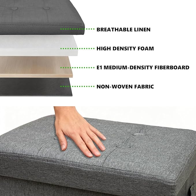 ALASDO Storage Ottoman Footrest Stool Small Ottoman with Storage Foldable Ottomans Foot Rest Footstool Bench for Living Room 17x13x13inches Grey