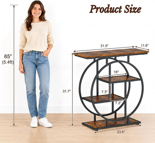 Small Entryway Console Table, 31.5" Narrow Sofa Table Behind Couch with Modern Curved Metal Frame, Skinny Wood Entry Table for Hallway, Entrance, Living Room, Wall, Foyer, Front Door, Rustic Brown