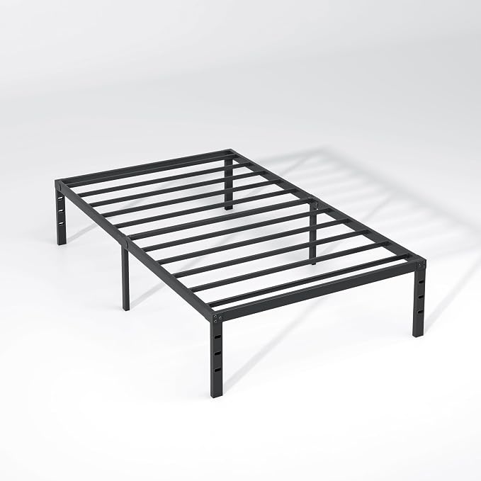 NEW JETO Metal Bed Frame,Twin Size Bed Frame with Storage Space,Heavy Duty Sturdy Mattress Foundation,Easy Assembly,No Box Spring Needed, Black,18 Inch,Twin