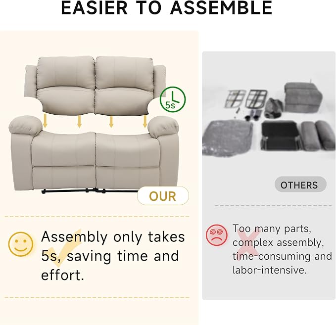 Reclining Loveseat Sofa Leather Recliner Couch 2 Seater Sofa for Living Room, Home Theater Seating(Loveseat,Beige)