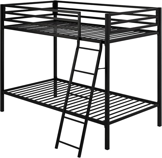 SHA CERLIN Loft Bunk Bed Twin Over Twin Size with Ladder and Guardrail,Heavy Duty Metal Slats Support No Box Spring Needed Small Space Saving Furniture for Bedroom Dorm,Black