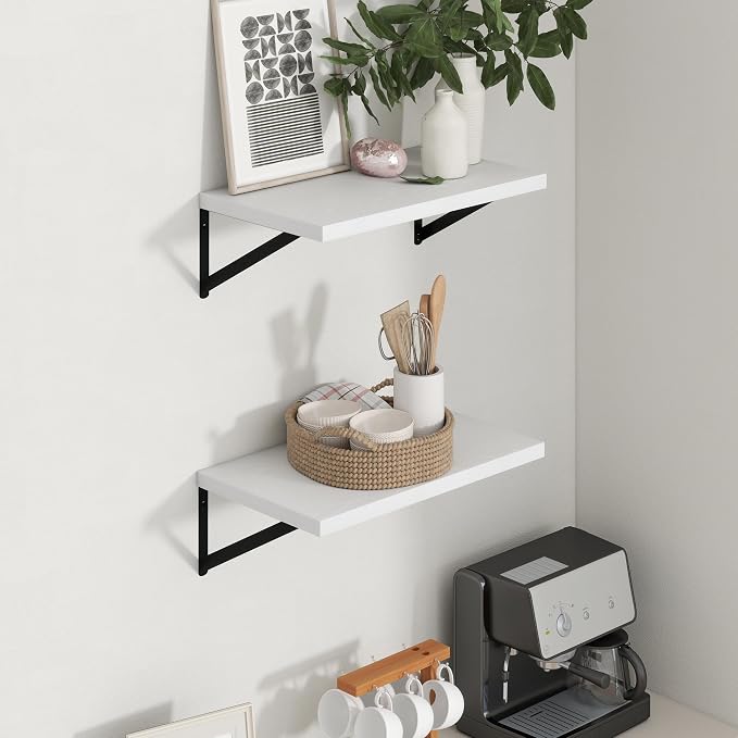 Axeman Deep Floating Shelves - 20 Inch White Floating Shelves Set of 2-12 Inch Deep Wood Wall Shelves for Living Room Bathroom Kitchen