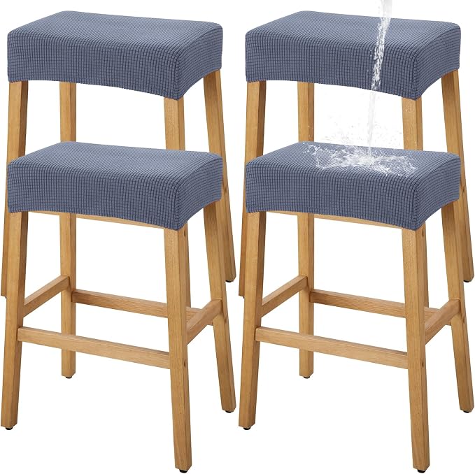 YISUN Stool Covers Rectangle - 4 Pack Stretch Waterproof Saddle Seat Cover Counter Bar Stools Bar Chairs Covers Kitchen Island Chairs Cushion Protector (4, Dark Gray)