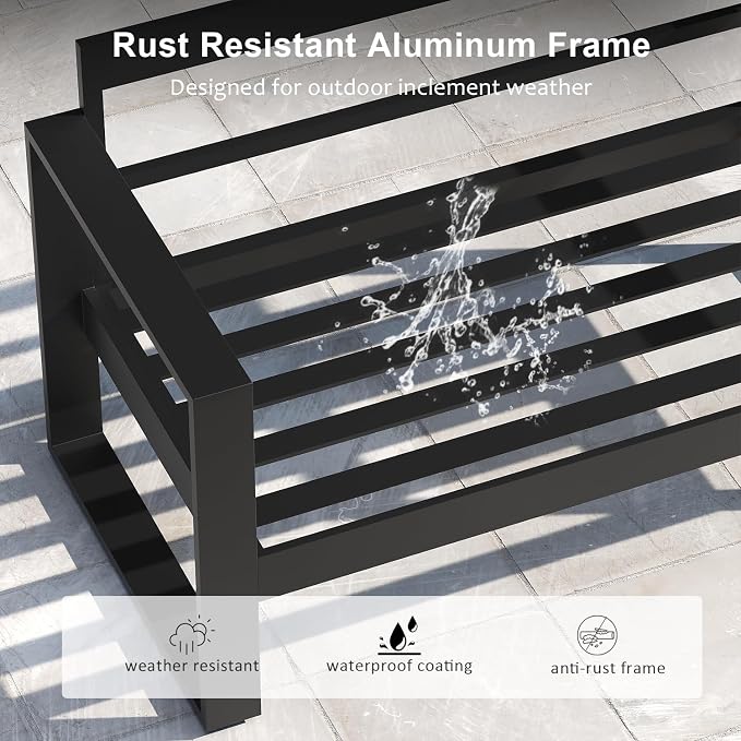 LayinSun Outdoor Patio Aluminum Chair, Metal Modern Armchair Set of 2 with Washable Thick Cushions