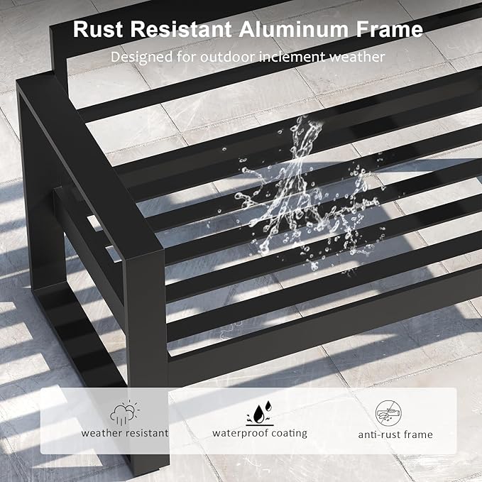 LayinSun Outdoor Patio Aluminum Loveseat, Metal Modern 2-Seat Sofa with Washable Thick Cushions