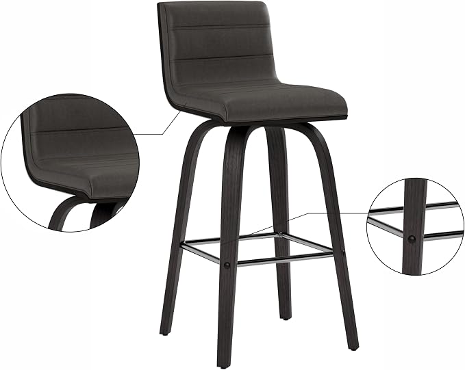 Armen Living Vienna Counter Height Barstool Brushed Wood Finish Faux Leather Kitchen and Dining, 26" Counter Height, Black/Gray, More color/size option