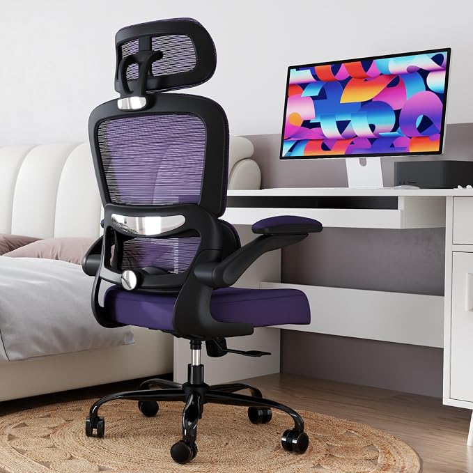 TRALT Office Chair Ergonomic Desk Chair, 330 LBS Home Mesh Office Desk Chairs with Wheels, Comfortable Gaming Chairs (1, Violet)