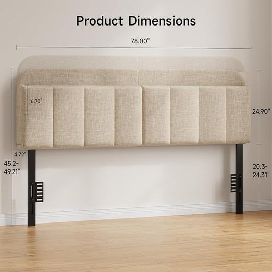 Headboard for King/California King Size Bed, Upholstered Bed HeadBoard with Storage, Linen Fabric Head Board with Vertical Channel Design, Height Adjustable, Easy to Assemble, Beige