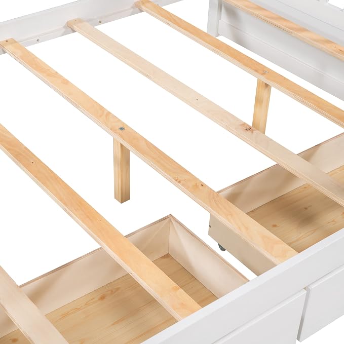 Merax Full-Over-Full Bunk Bed with Two Storage Drawers, Solid Wood Full Size Bunk Bed with Guardrail and Removable Ladder, Can be Converted Into 2 Separate Beds, White